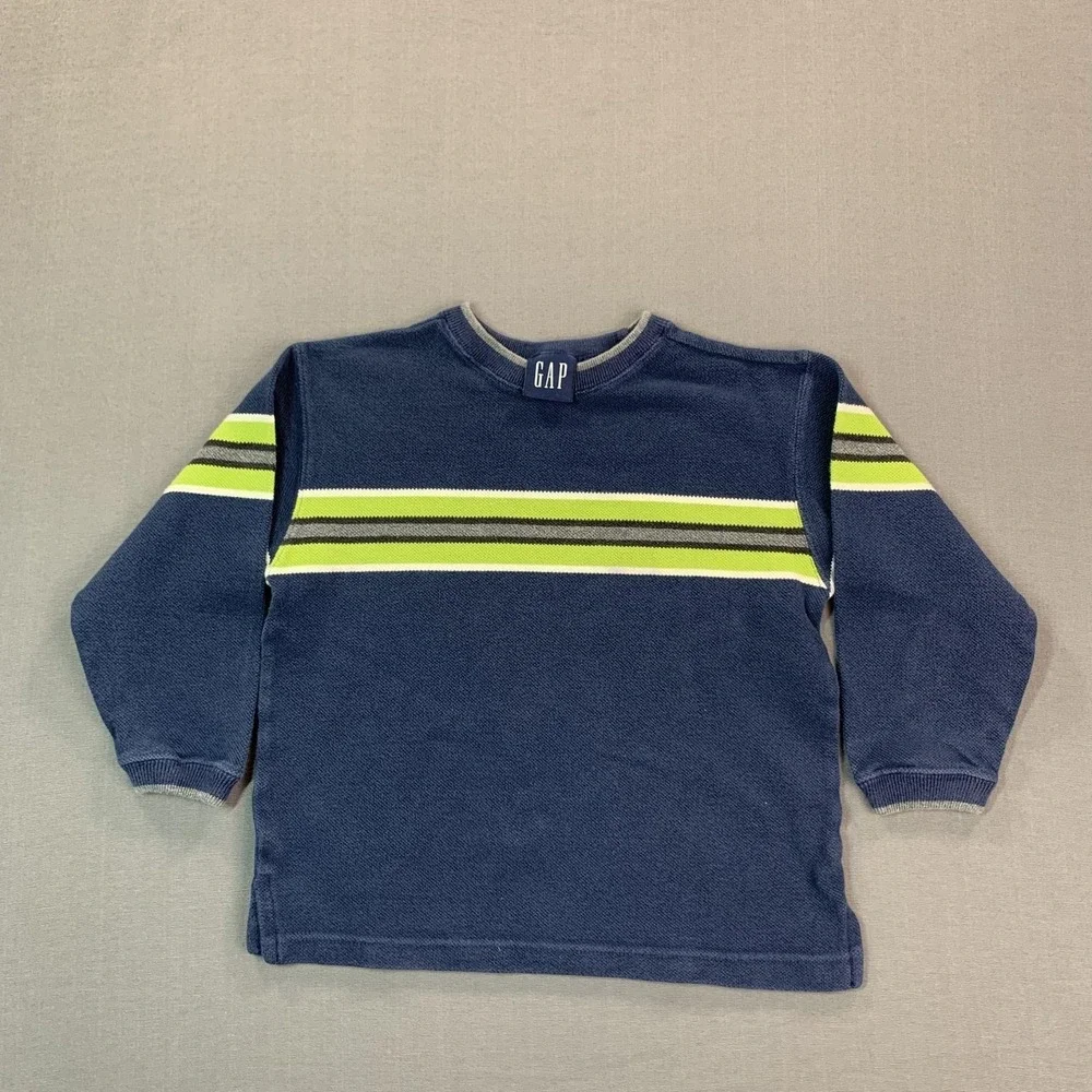 Gap Sweater Kids XS Blue Stripe Cotton Knit Crew Neck Long‎ SLV Pullover